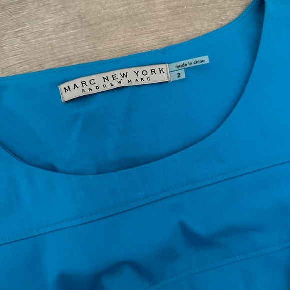 New Andrew Marc New York Teal Blue Fit and Flare Sleeveless Dress Size 2 Belted - Picture 11 of 15